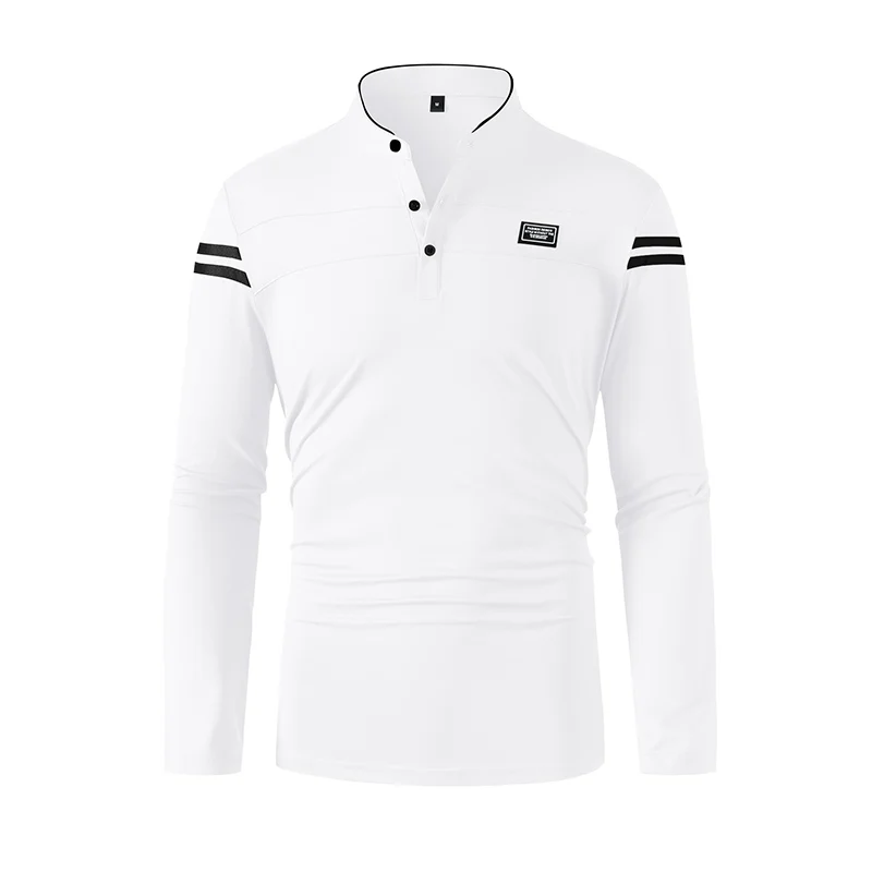 2025 Men's Casual Fashion Solid Color Long Sleeve Polo Shirt Stand up Collar Versatile Comfortable Top for Various Occasions