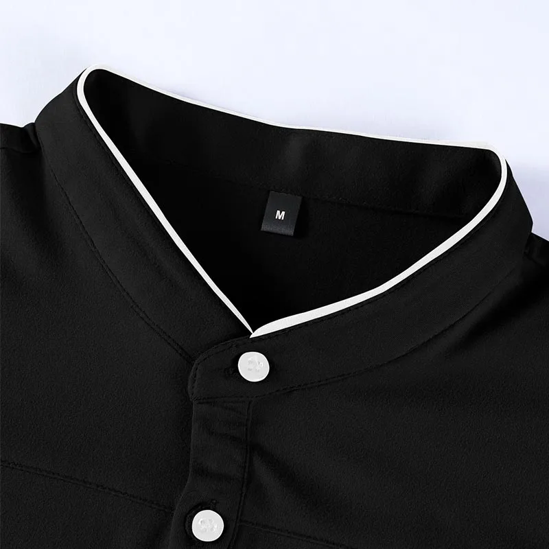 2025 Men's Casual Fashion Solid Color Long Sleeve Polo Shirt Stand up Collar Versatile Comfortable Top for Various Occasions