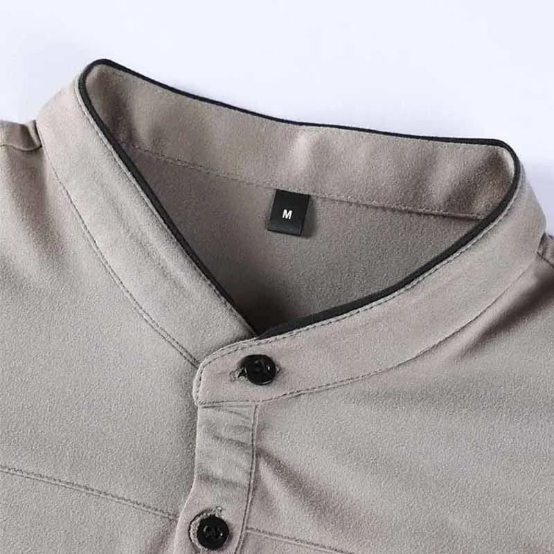 2025 Men's Casual Fashion Solid Color Long Sleeve Polo Shirt Stand up Collar Versatile Comfortable Top for Various Occasions