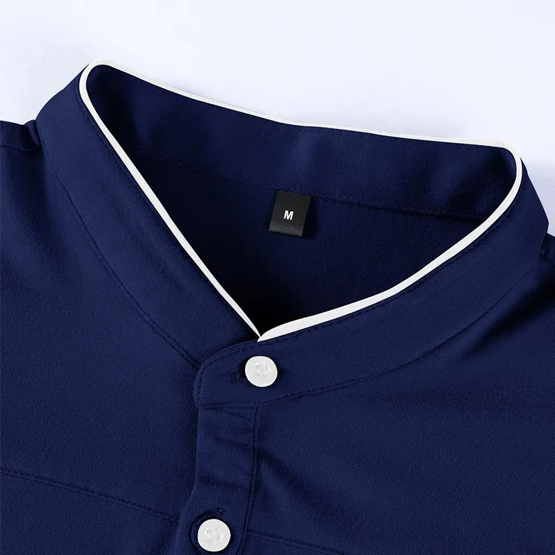 2025 Men's Casual Fashion Solid Color Long Sleeve Polo Shirt Stand up Collar Versatile Comfortable Top for Various Occasions