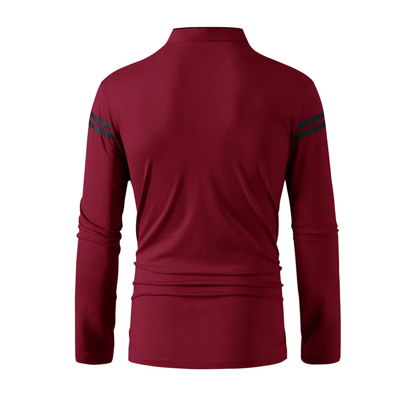 2025 Men's Casual Fashion Solid Color Long Sleeve Polo Shirt Stand up Collar Versatile Comfortable Top for Various Occasions