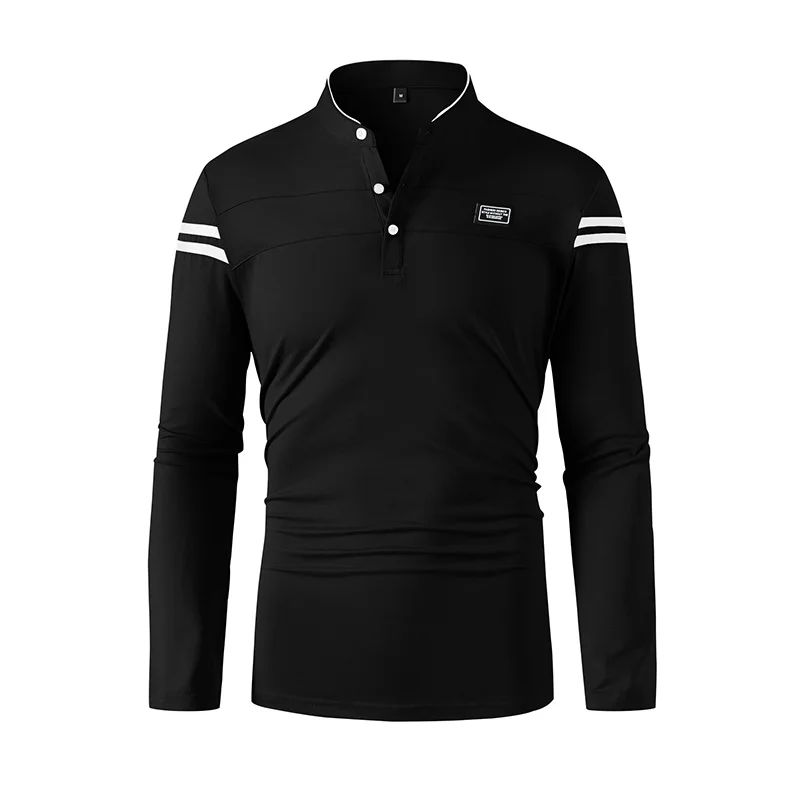 2025 Men's Casual Fashion Solid Color Long Sleeve Polo Shirt Stand up Collar Versatile Comfortable Top for Various Occasions