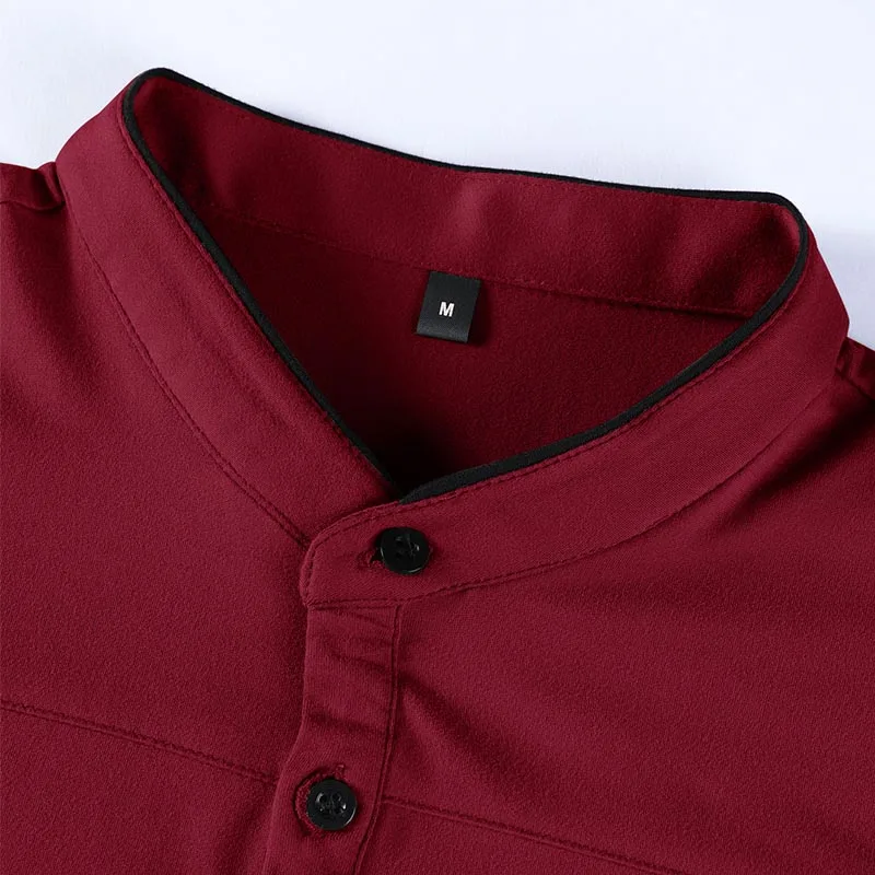 2025 Men's Casual Fashion Solid Color Long Sleeve Polo Shirt Stand up Collar Versatile Comfortable Top for Various Occasions