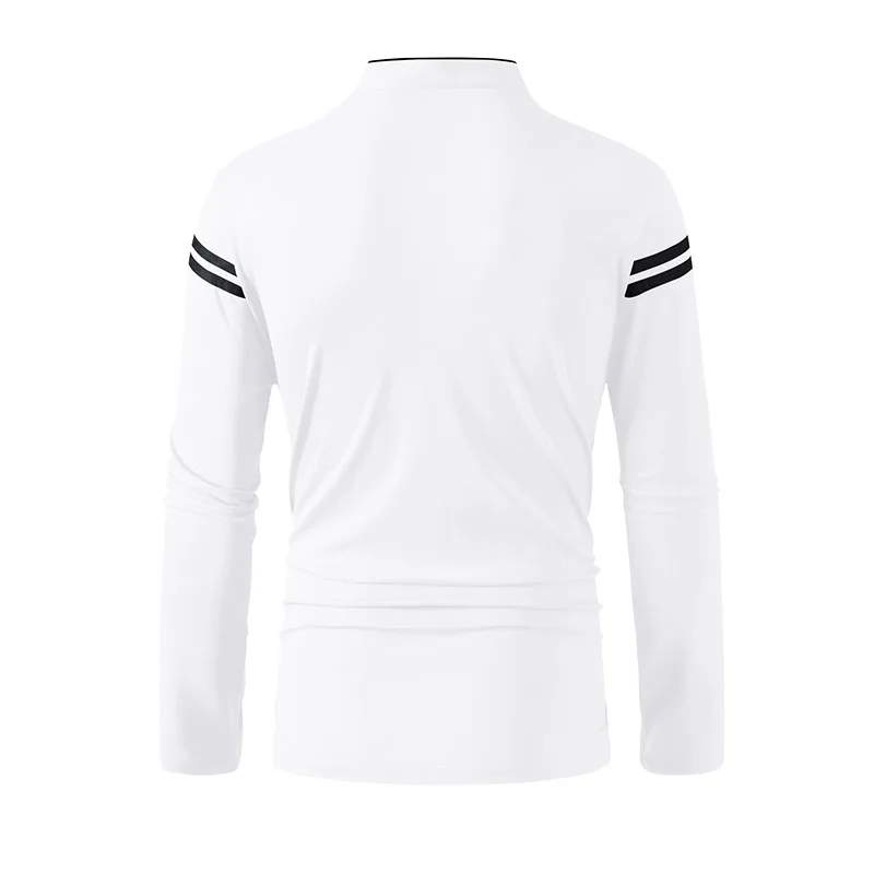 2025 Men's Casual Fashion Solid Color Long Sleeve Polo Shirt Stand up Collar Versatile Comfortable Top for Various Occasions