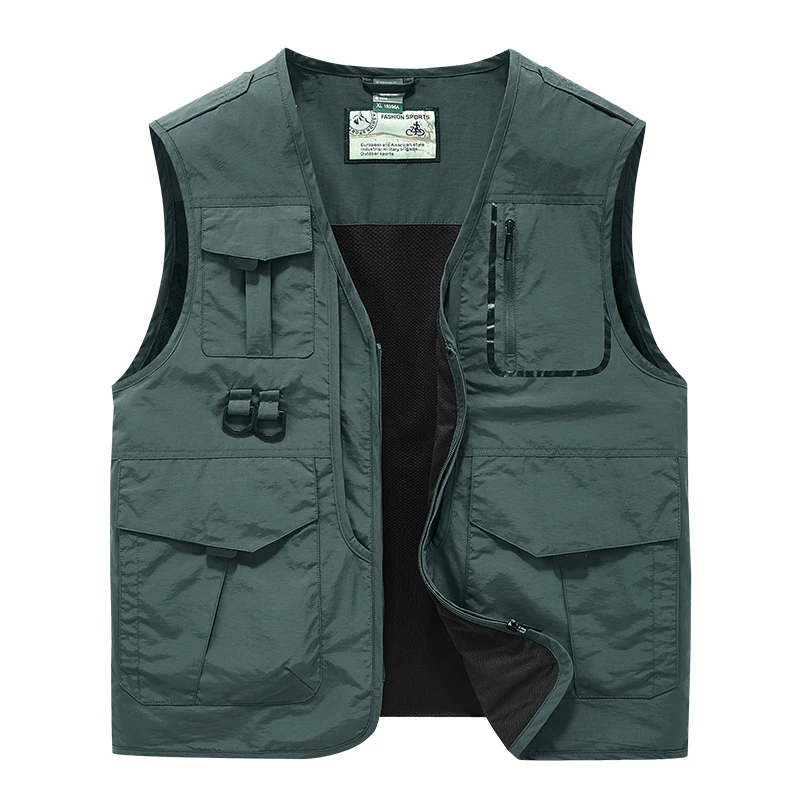 New functional vest for men, loose fit, large size, thin workwear, multi pocket photography, fishing, outdoor vest jacket for me