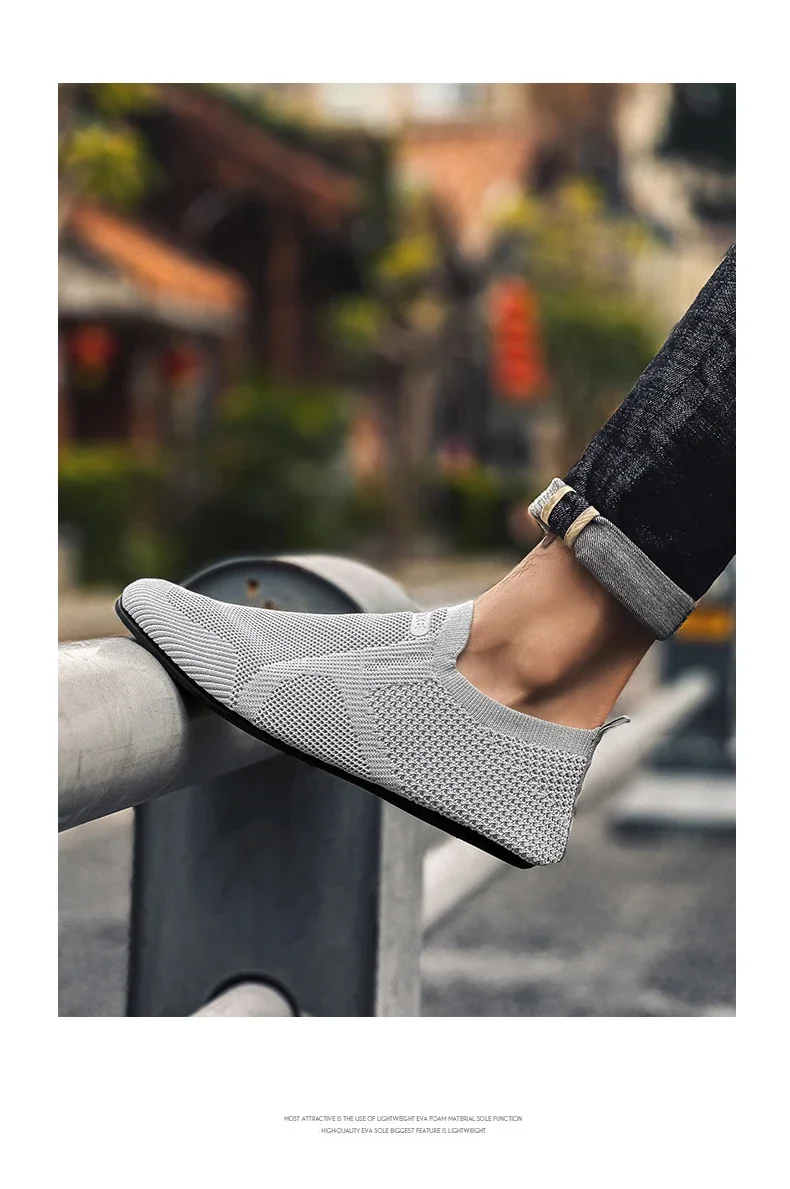 YRZL Air Mesh Loafers Breathable Non Slip Casual Shoes Lightweight Comfortable Grey Black Fashion Driving Office Shoes for Men