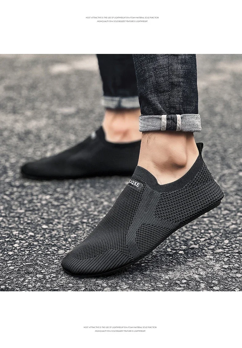 YRZL Air Mesh Loafers Breathable Non Slip Casual Shoes Lightweight Comfortable Grey Black Fashion Driving Office Shoes for Men