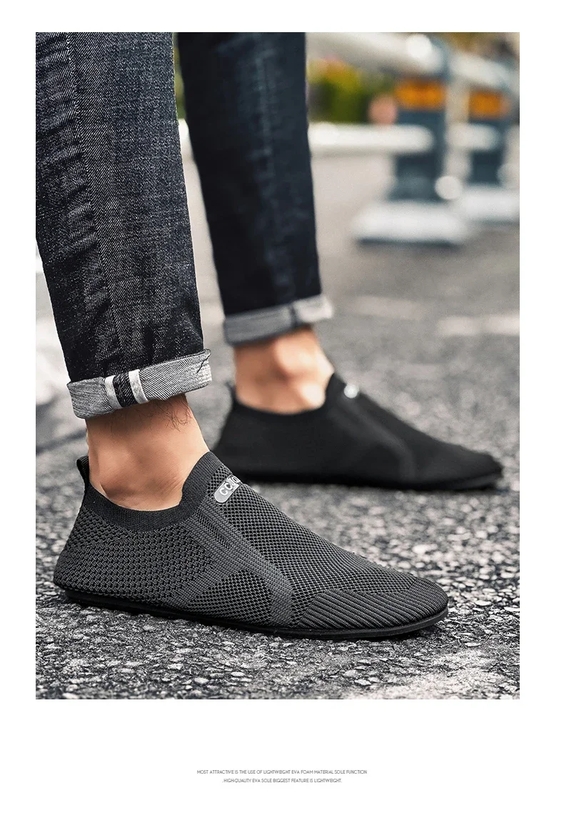 YRZL Air Mesh Loafers Breathable Non Slip Casual Shoes Lightweight Comfortable Grey Black Fashion Driving Office Shoes for Men
