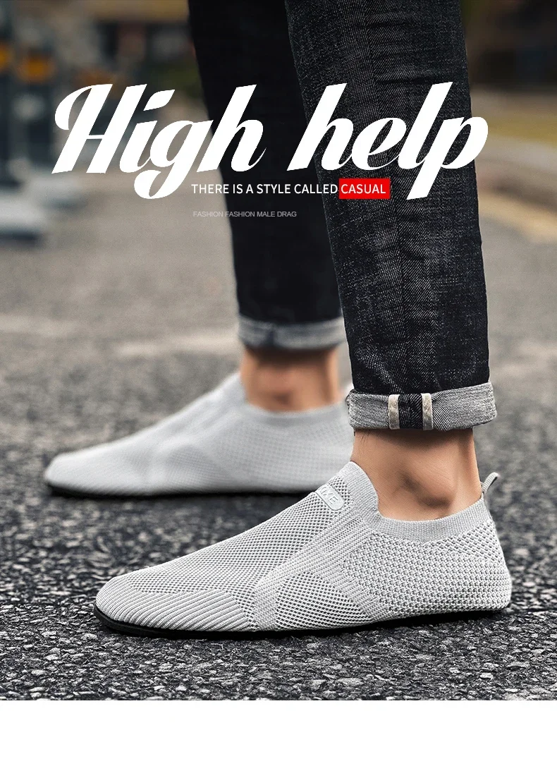 YRZL Air Mesh Loafers Breathable Non Slip Casual Shoes Lightweight Comfortable Grey Black Fashion Driving Office Shoes for Men