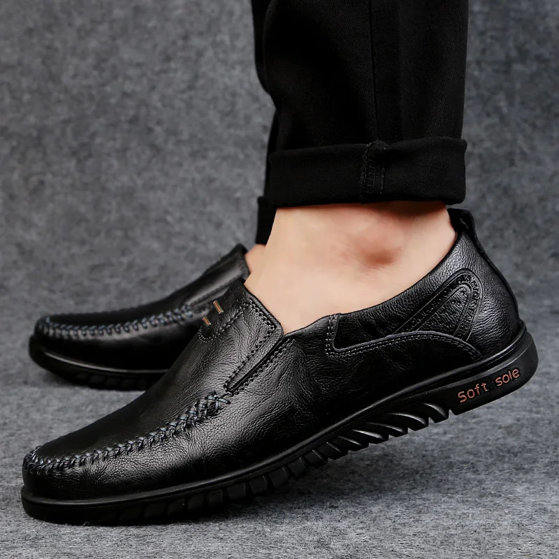 CLOHOO Men's Comfortable Soft-Soled Slip-On Loafers Versatile Casual Business Formal Leather Shoes