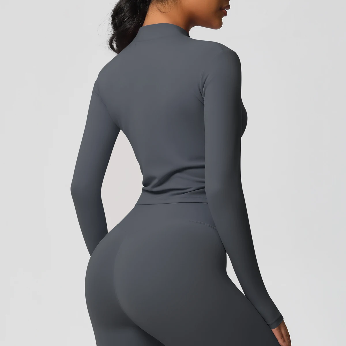 Zipper Jacket Women Crop Top Seamless Yoga Jacket Solid Sports Top Long Sleeve Running Shirts Quick Dry Fitness Gym Sport Wear