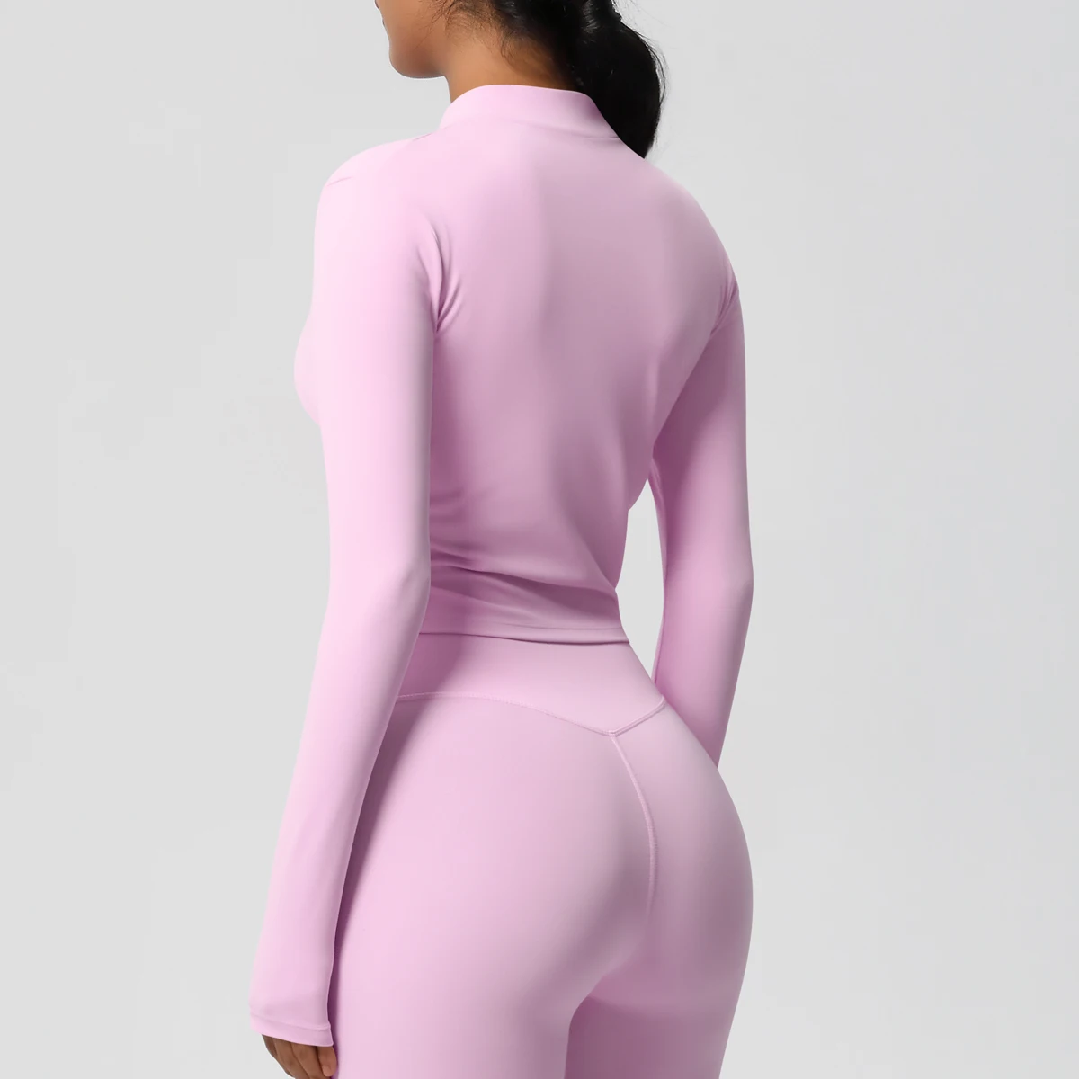 Zipper Jacket Women Crop Top Seamless Yoga Jacket Solid Sports Top Long Sleeve Running Shirts Quick Dry Fitness Gym Sport Wear