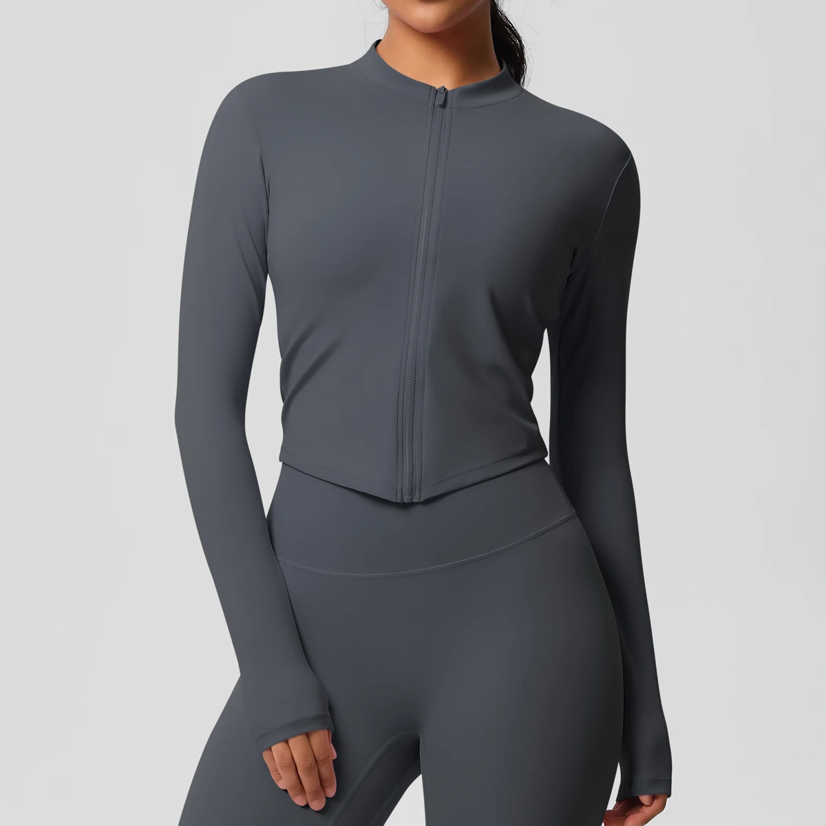Zipper Jacket Women Crop Top Seamless Yoga Jacket Solid Sports Top Long Sleeve Running Shirts Quick Dry Fitness Gym Sport Wear