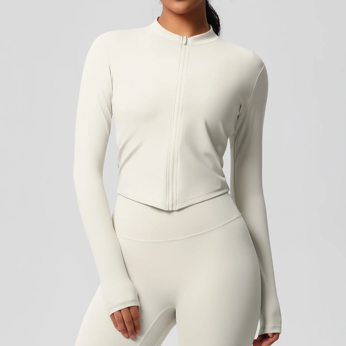 Zipper Jacket Women Crop Top Seamless Yoga Jacket Solid Sports Top Long Sleeve Running Shirts Quick Dry Fitness Gym Sport Wear