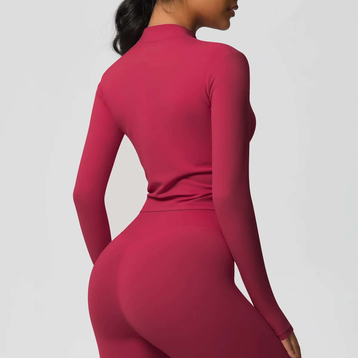Zipper Jacket Women Crop Top Seamless Yoga Jacket Solid Sports Top Long Sleeve Running Shirts Quick Dry Fitness Gym Sport Wear