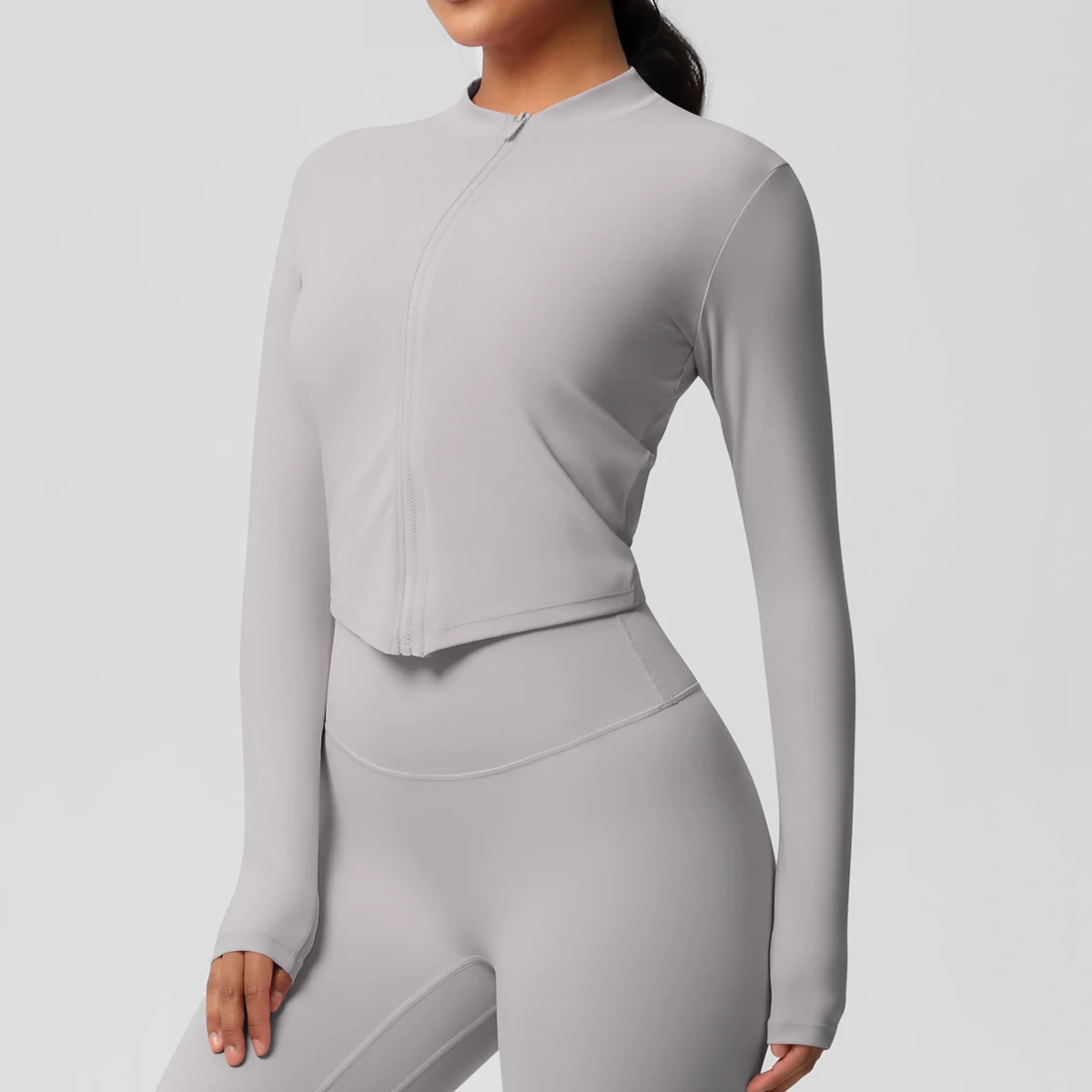 Zipper Jacket Women Crop Top Seamless Yoga Jacket Solid Sports Top Long Sleeve Running Shirts Quick Dry Fitness Gym Sport Wear