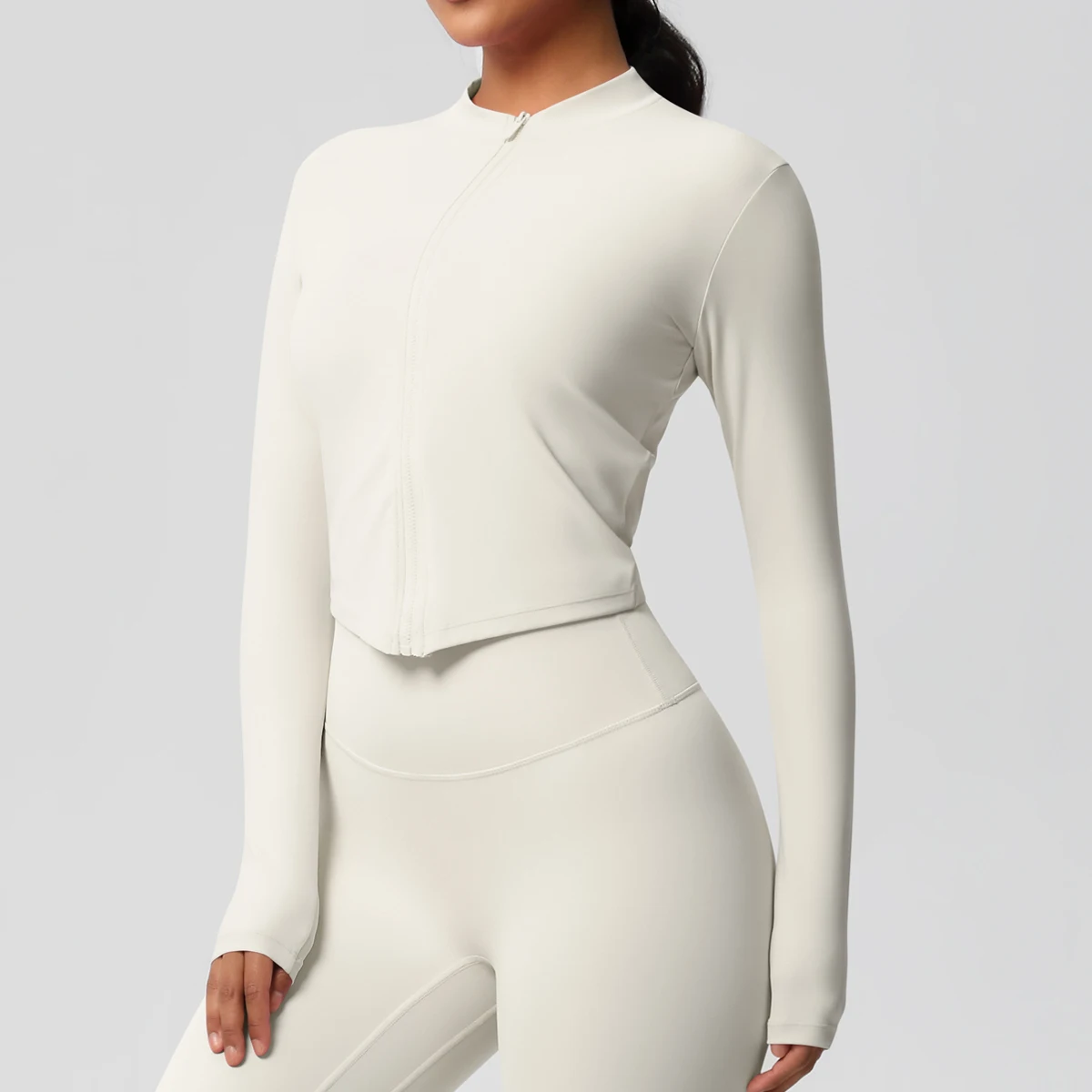 Zipper Jacket Women Crop Top Seamless Yoga Jacket Solid Sports Top Long Sleeve Running Shirts Quick Dry Fitness Gym Sport Wear