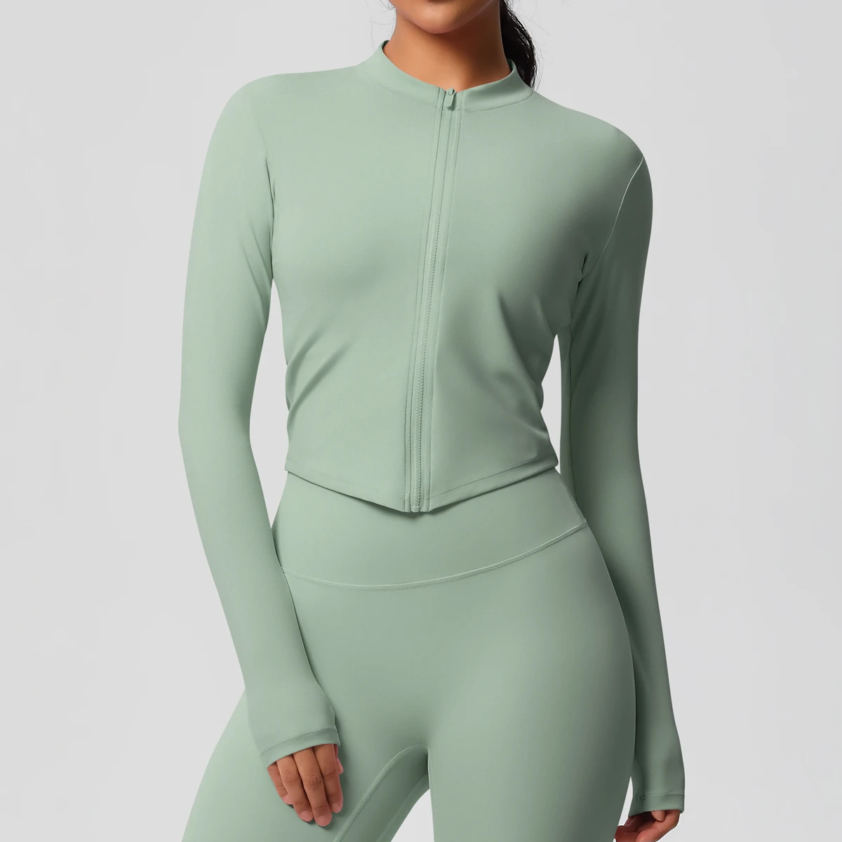Zipper Jacket Women Crop Top Seamless Yoga Jacket Solid Sports Top Long Sleeve Running Shirts Quick Dry Fitness Gym Sport Wear