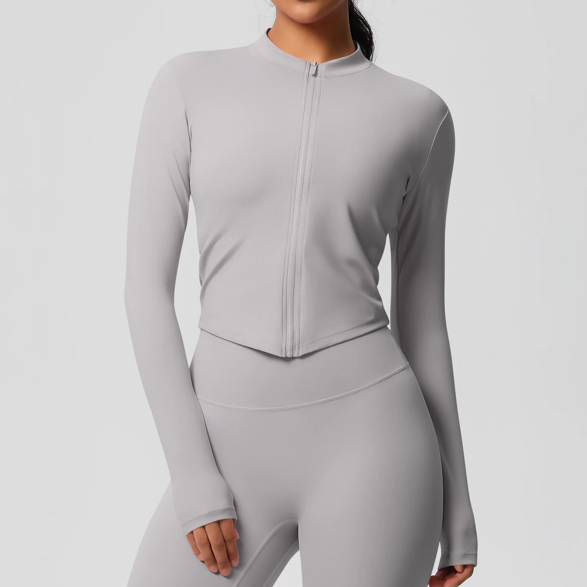 Zipper Jacket Women Crop Top Seamless Yoga Jacket Solid Sports Top Long Sleeve Running Shirts Quick Dry Fitness Gym Sport Wear