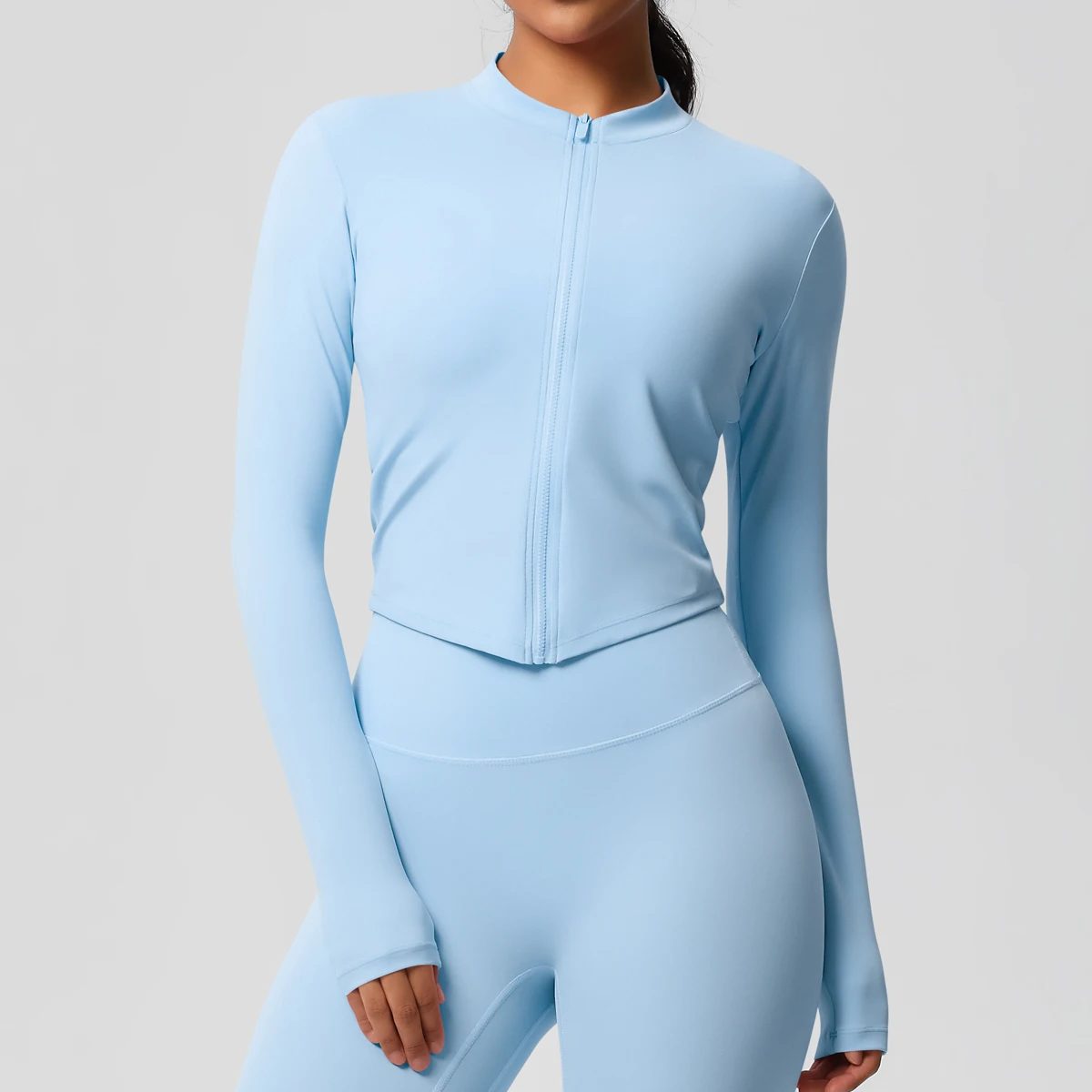 Zipper Jacket Women Crop Top Seamless Yoga Jacket Solid Sports Top Long Sleeve Running Shirts Quick Dry Fitness Gym Sport Wear