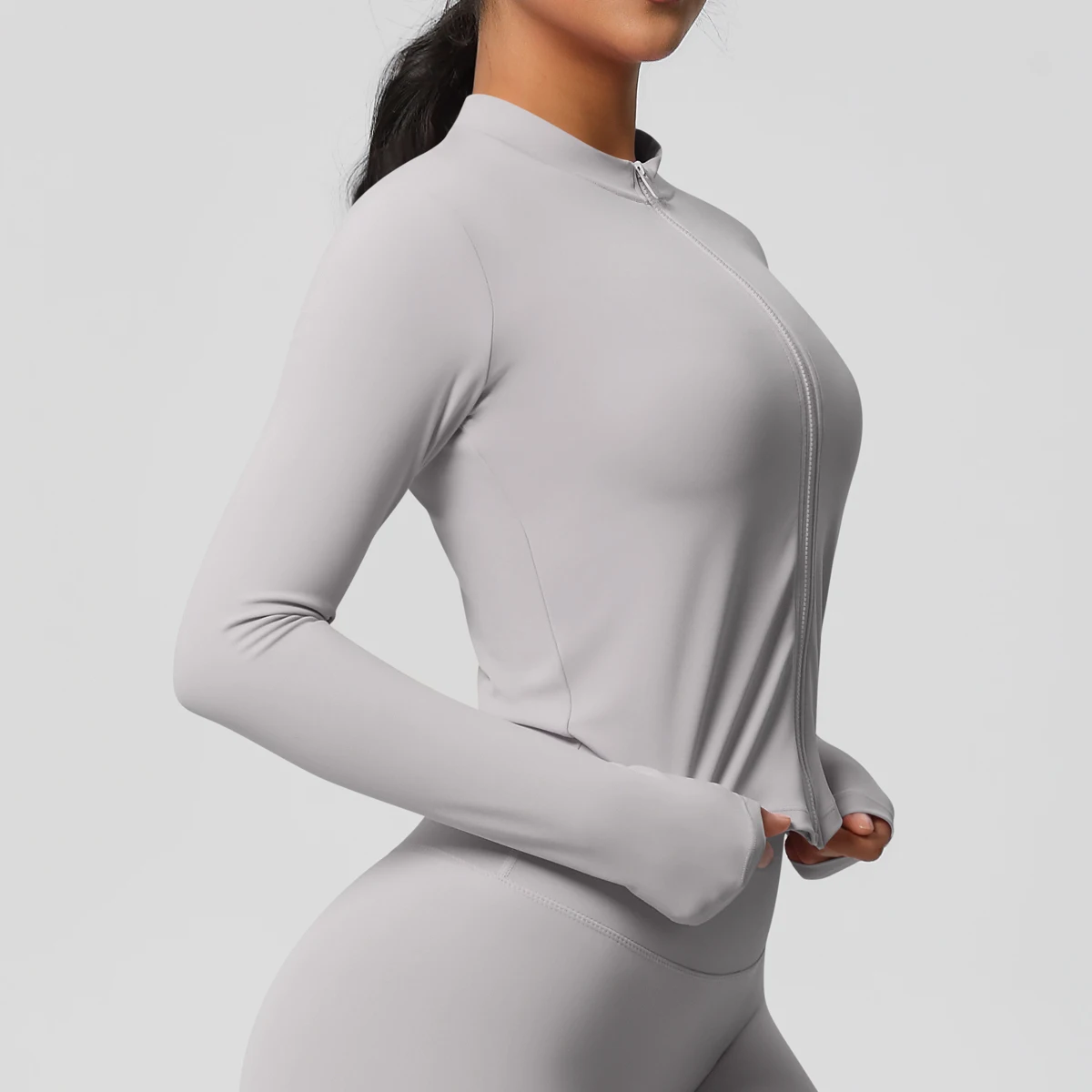 Zipper Jacket Women Crop Top Seamless Yoga Jacket Solid Sports Top Long Sleeve Running Shirts Quick Dry Fitness Gym Sport Wear