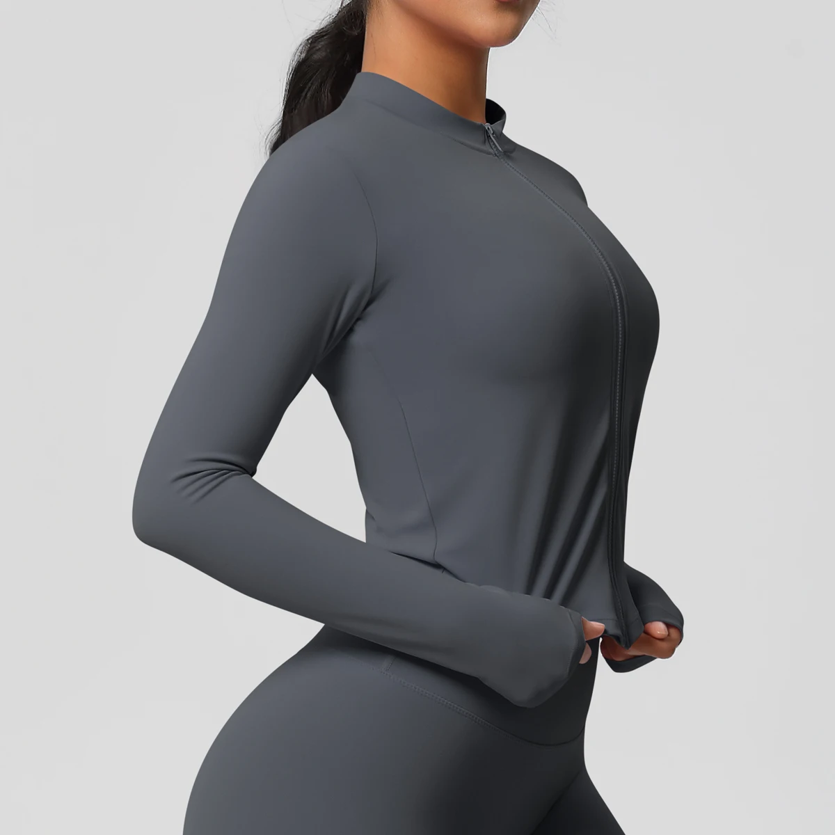 Zipper Jacket Women Crop Top Seamless Yoga Jacket Solid Sports Top Long Sleeve Running Shirts Quick Dry Fitness Gym Sport Wear
