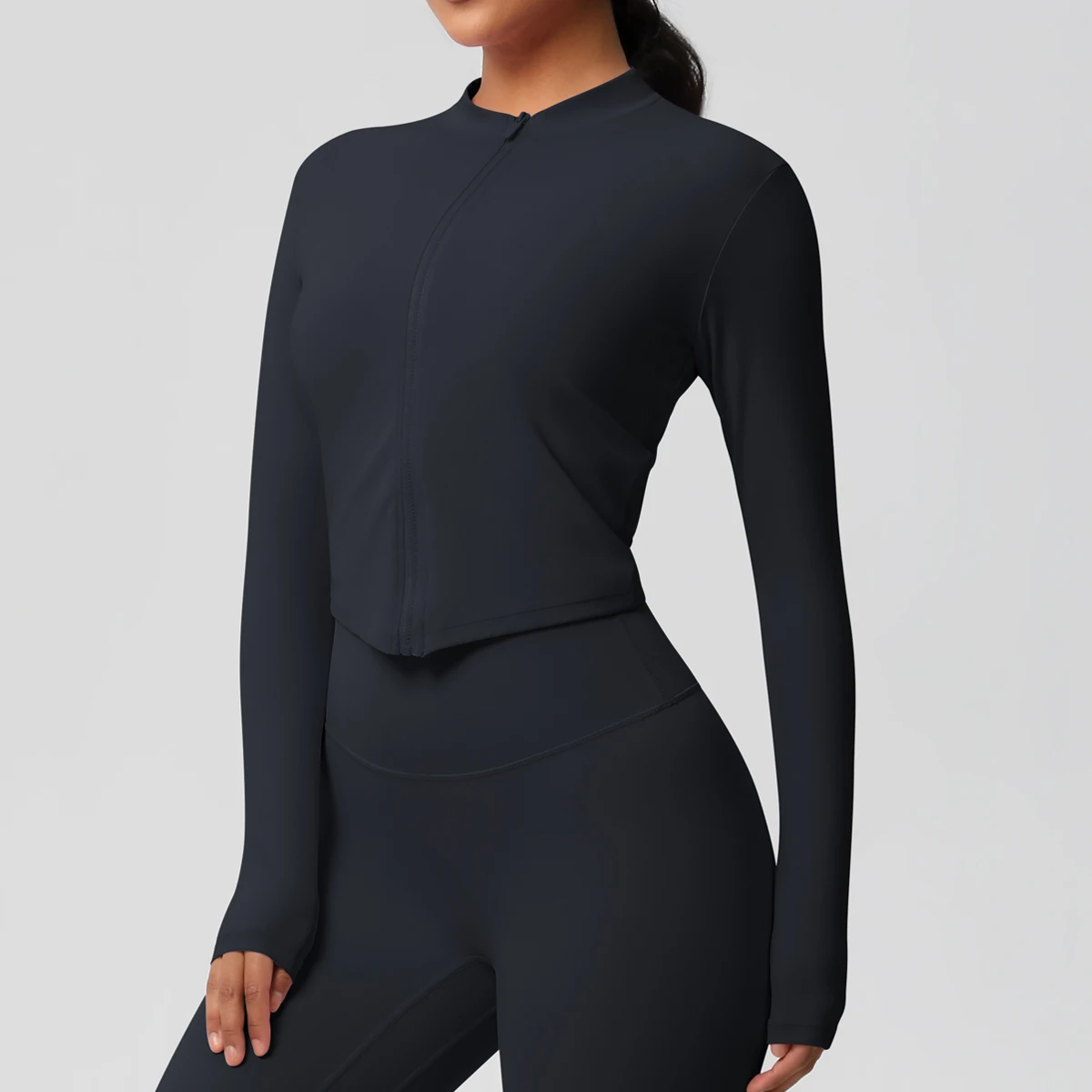 Zipper Jacket Women Crop Top Seamless Yoga Jacket Solid Sports Top Long Sleeve Running Shirts Quick Dry Fitness Gym Sport Wear