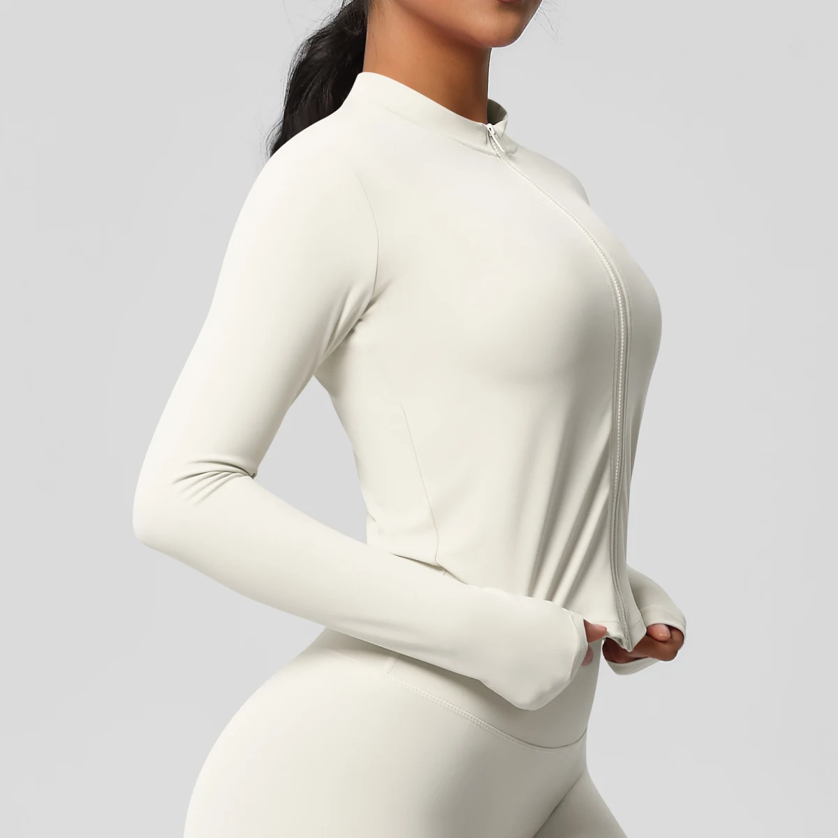 Zipper Jacket Women Crop Top Seamless Yoga Jacket Solid Sports Top Long Sleeve Running Shirts Quick Dry Fitness Gym Sport Wear