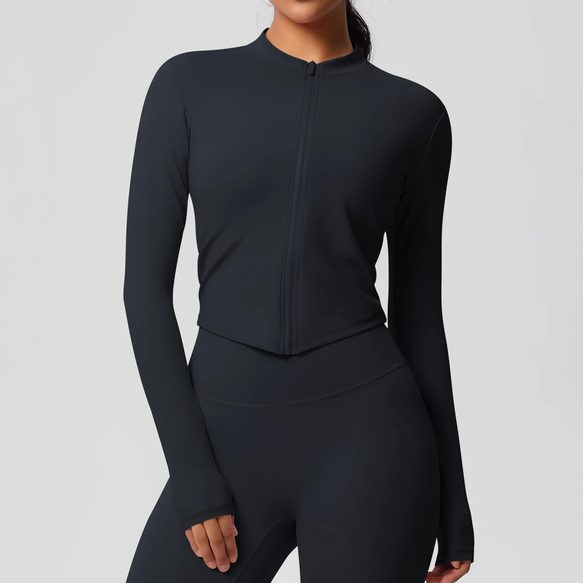 Zipper Jacket Women Crop Top Seamless Yoga Jacket Solid Sports Top Long Sleeve Running Shirts Quick Dry Fitness Gym Sport Wear