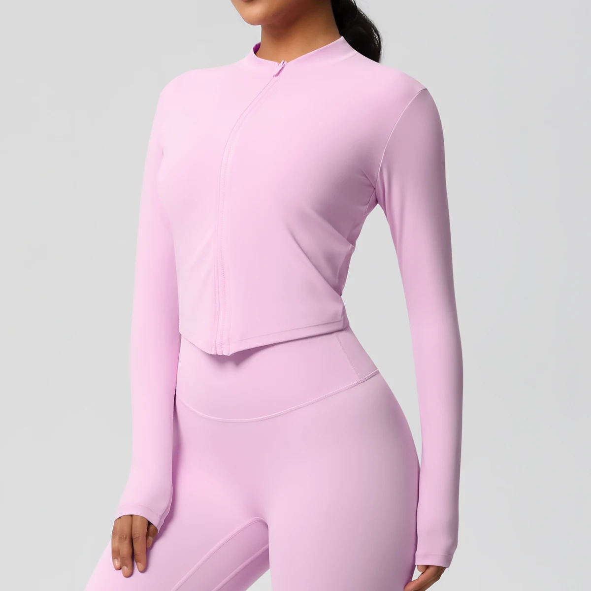 Zipper Jacket Women Crop Top Seamless Yoga Jacket Solid Sports Top Long Sleeve Running Shirts Quick Dry Fitness Gym Sport Wear