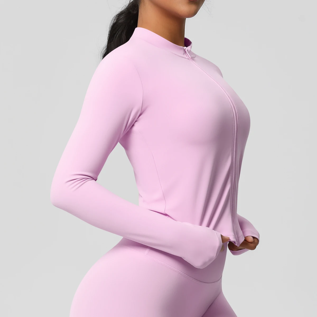 Zipper Jacket Women Crop Top Seamless Yoga Jacket Solid Sports Top Long Sleeve Running Shirts Quick Dry Fitness Gym Sport Wear
