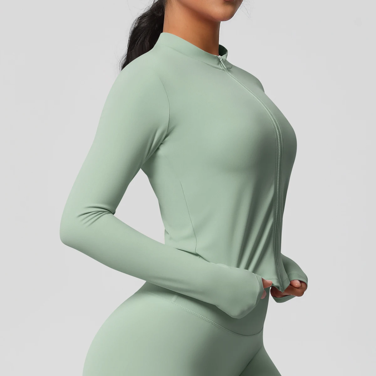 Zipper Jacket Women Crop Top Seamless Yoga Jacket Solid Sports Top Long Sleeve Running Shirts Quick Dry Fitness Gym Sport Wear