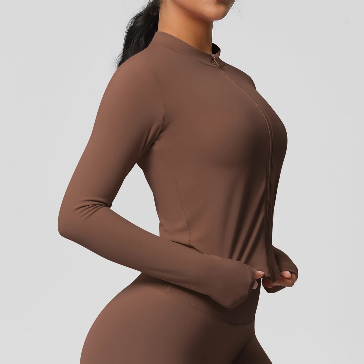 Zipper Jacket Women Crop Top Seamless Yoga Jacket Solid Sports Top Long Sleeve Running Shirts Quick Dry Fitness Gym Sport Wear