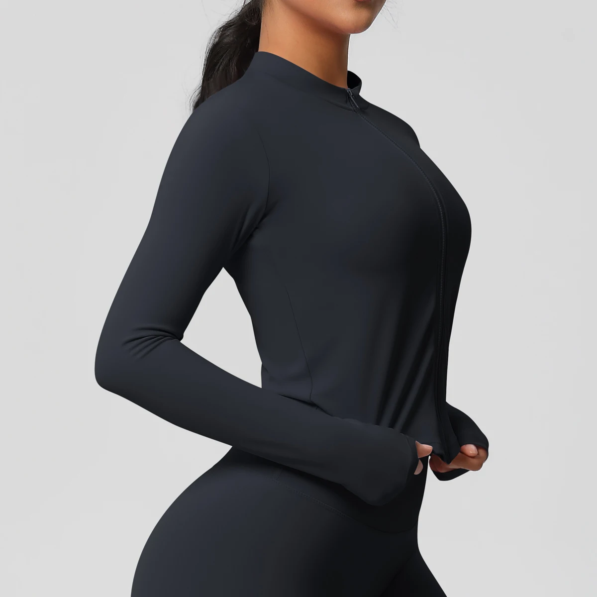 Zipper Jacket Women Crop Top Seamless Yoga Jacket Solid Sports Top Long Sleeve Running Shirts Quick Dry Fitness Gym Sport Wear