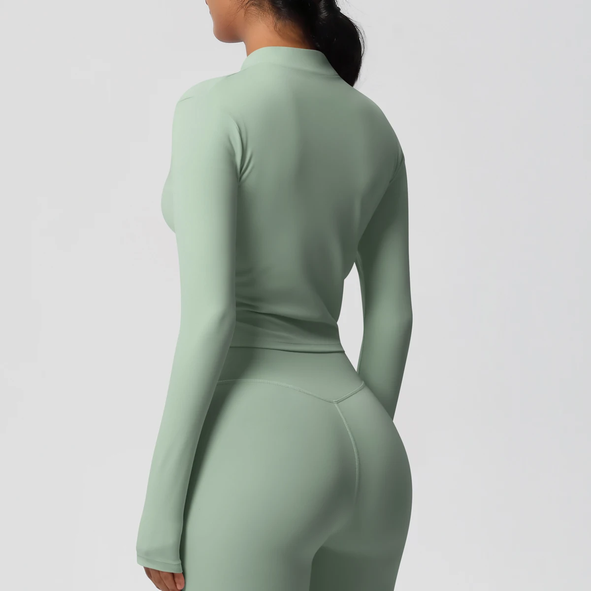 Zipper Jacket Women Crop Top Seamless Yoga Jacket Solid Sports Top Long Sleeve Running Shirts Quick Dry Fitness Gym Sport Wear