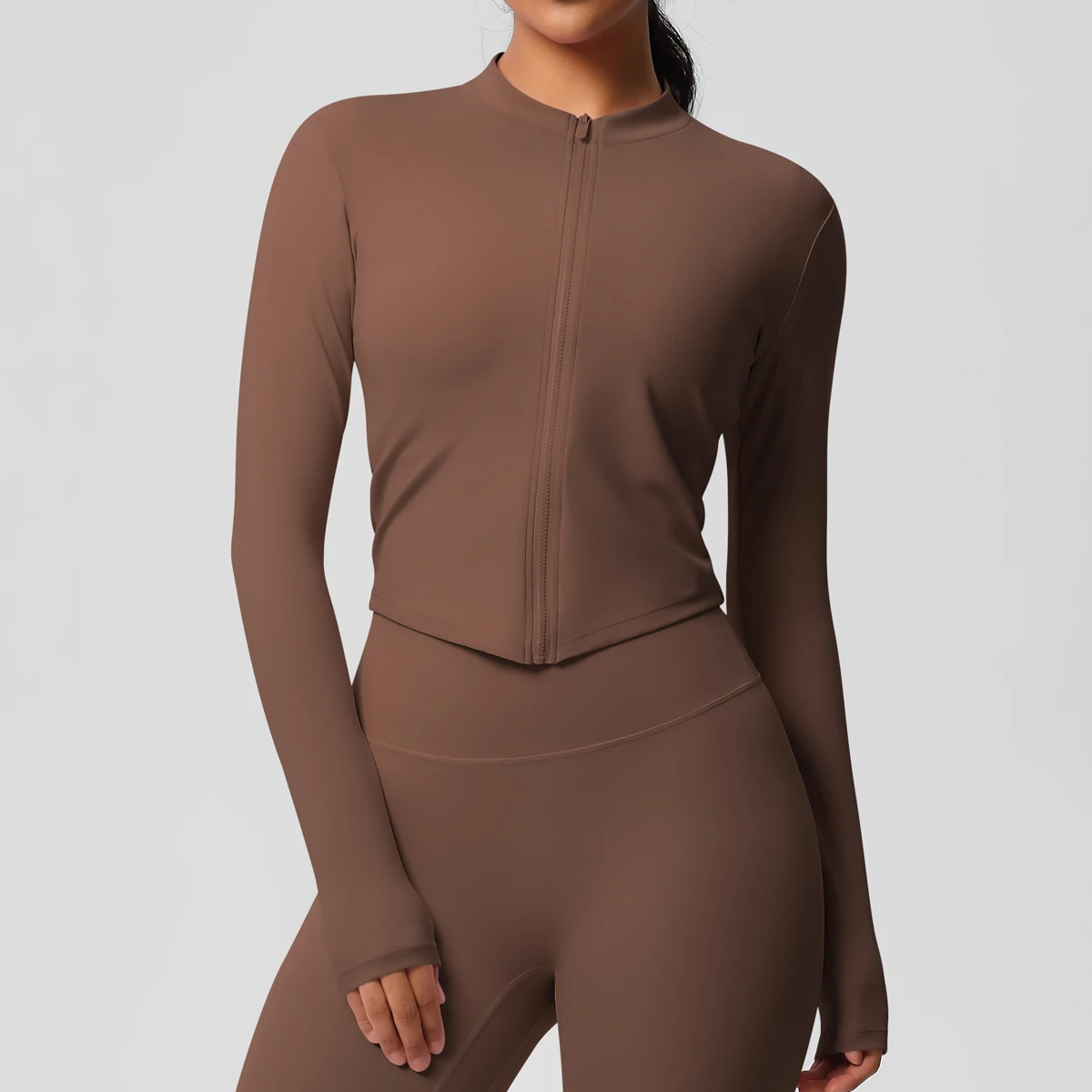 Zipper Jacket Women Crop Top Seamless Yoga Jacket Solid Sports Top Long Sleeve Running Shirts Quick Dry Fitness Gym Sport Wear
