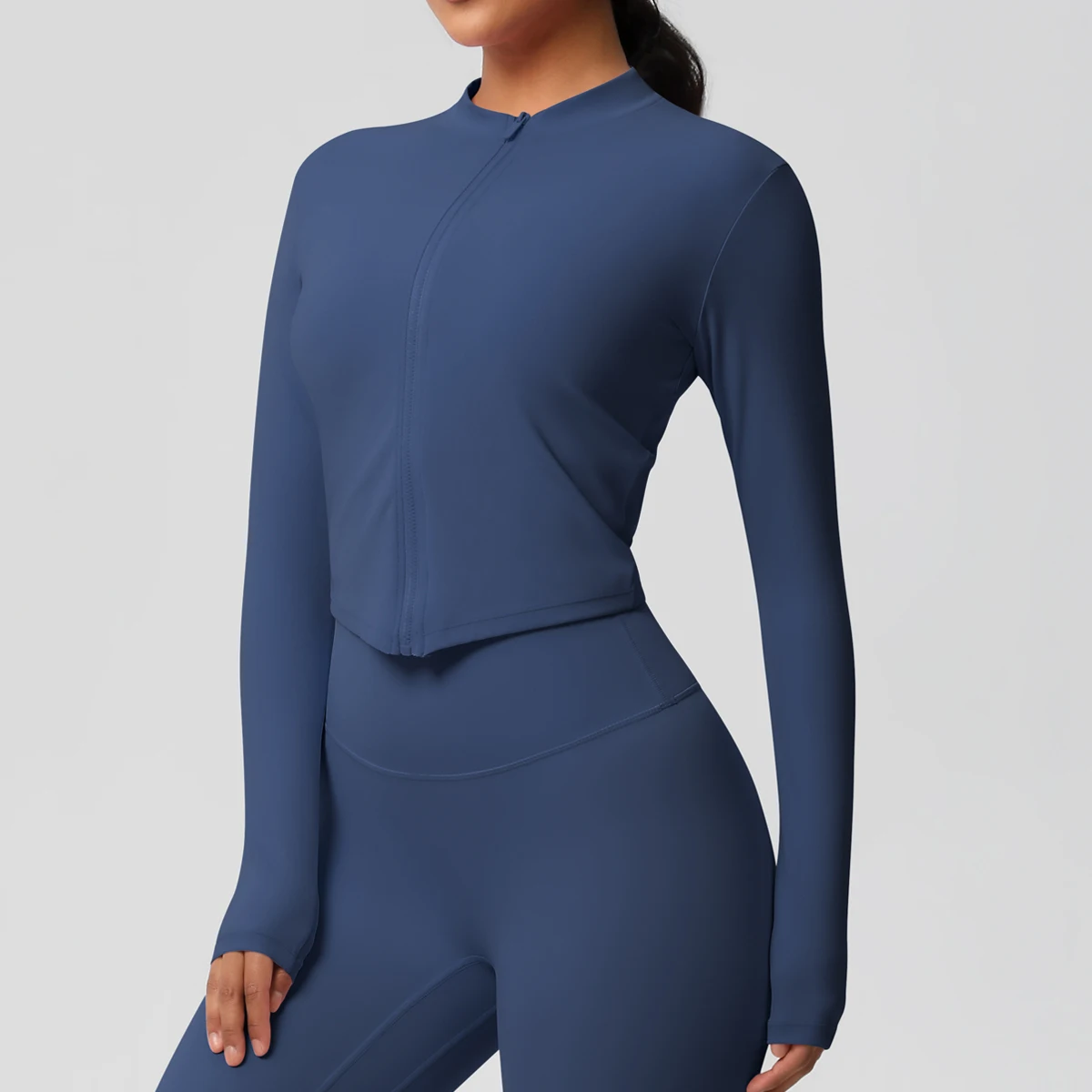 Zipper Jacket Women Crop Top Seamless Yoga Jacket Solid Sports Top Long Sleeve Running Shirts Quick Dry Fitness Gym Sport Wear