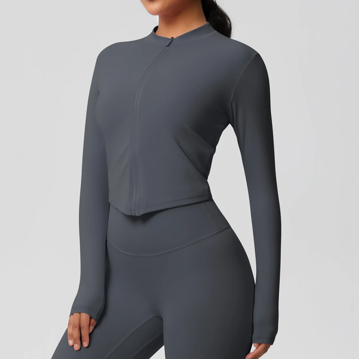 Zipper Jacket Women Crop Top Seamless Yoga Jacket Solid Sports Top Long Sleeve Running Shirts Quick Dry Fitness Gym Sport Wear