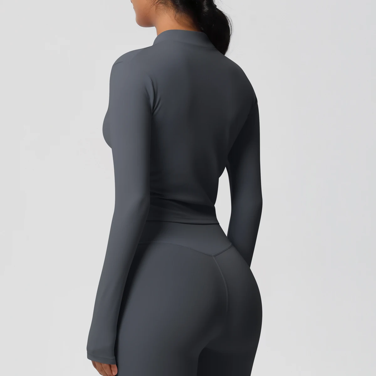 Zipper Jacket Women Crop Top Seamless Yoga Jacket Solid Sports Top Long Sleeve Running Shirts Quick Dry Fitness Gym Sport Wear