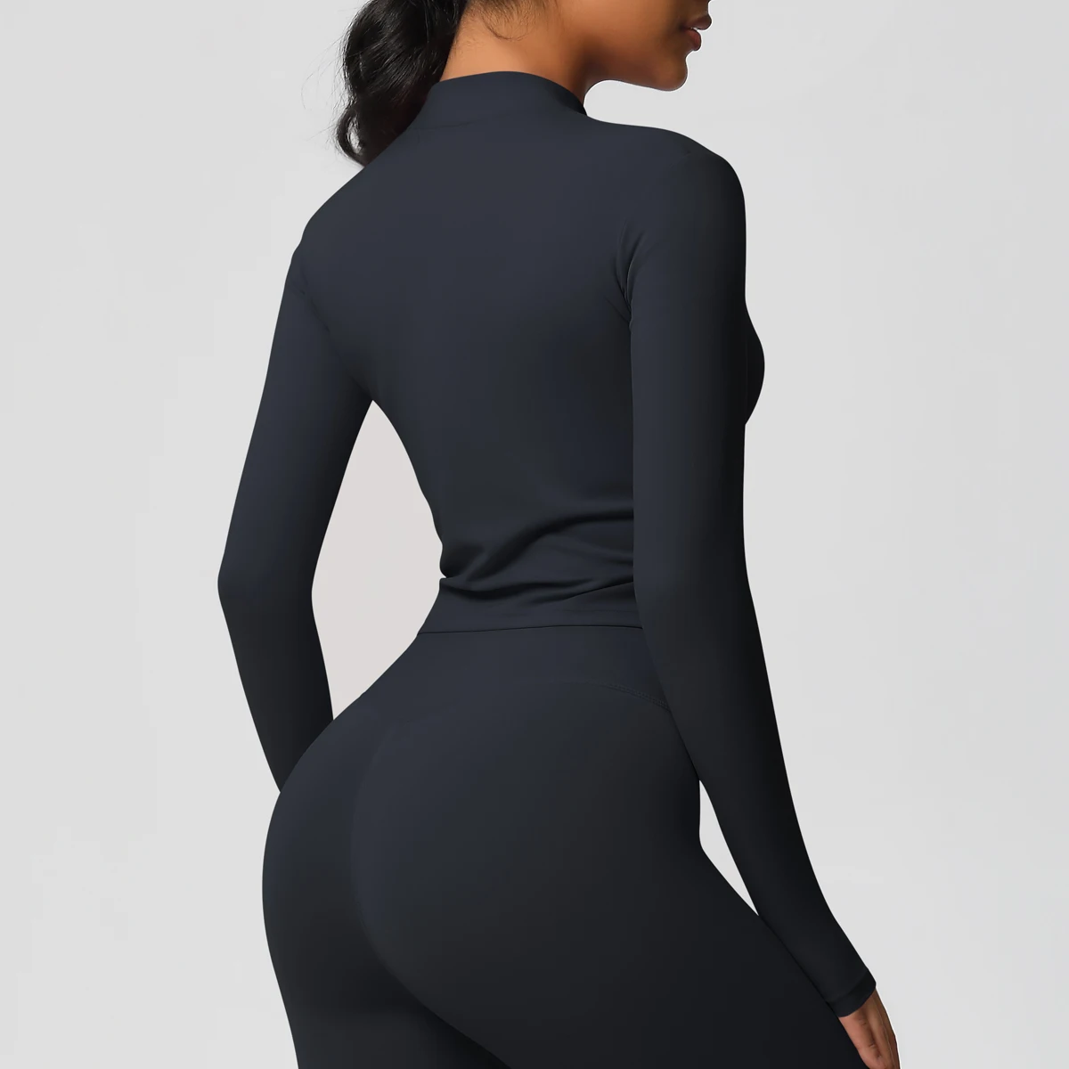 Zipper Jacket Women Crop Top Seamless Yoga Jacket Solid Sports Top Long Sleeve Running Shirts Quick Dry Fitness Gym Sport Wear