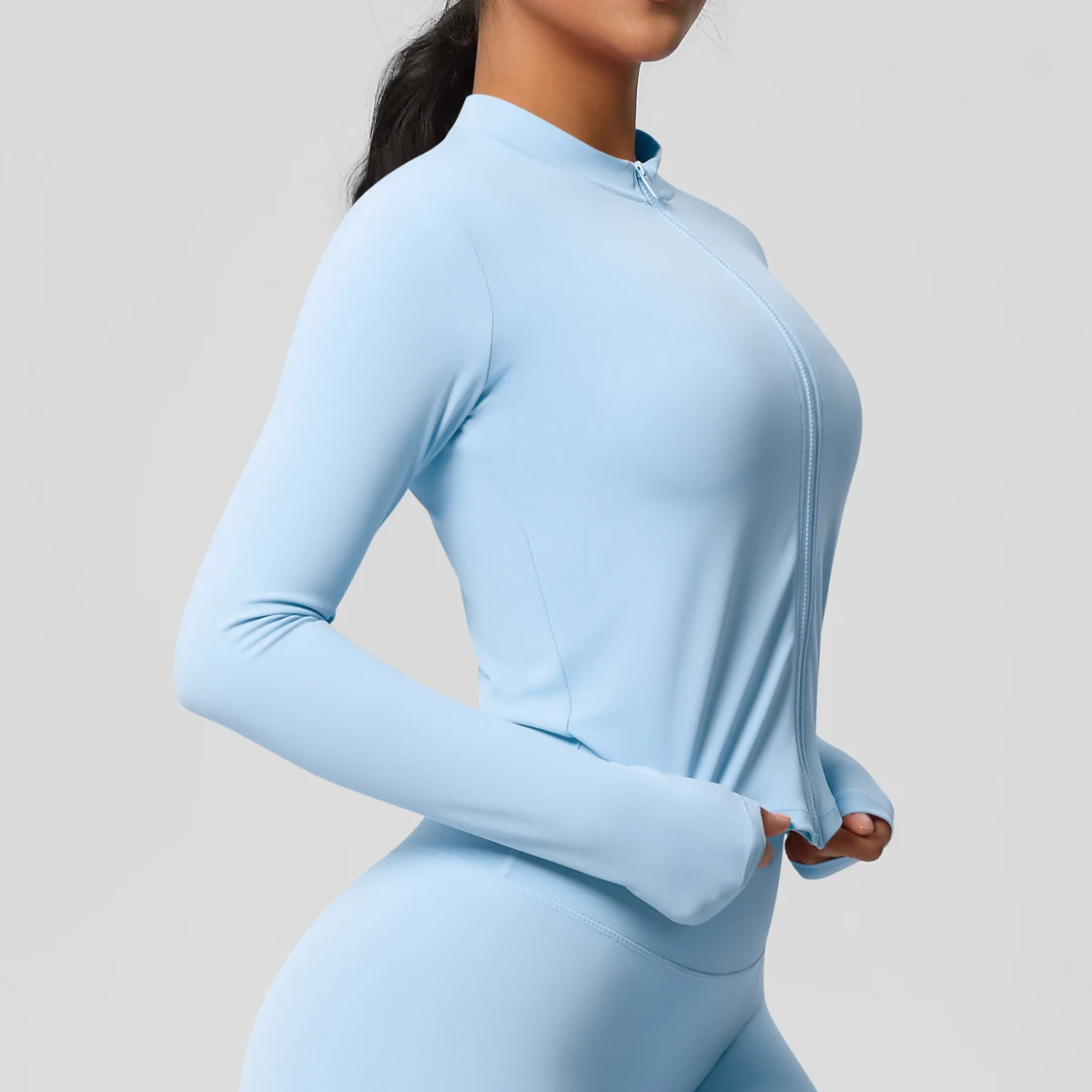 Zipper Jacket Women Crop Top Seamless Yoga Jacket Solid Sports Top Long Sleeve Running Shirts Quick Dry Fitness Gym Sport Wear