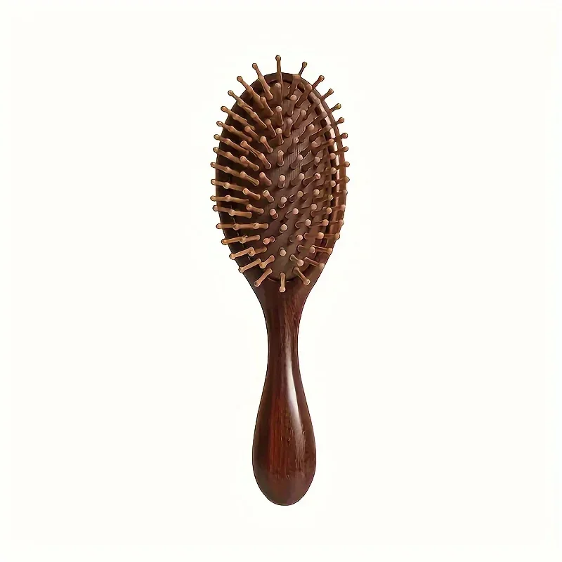 1pc Sandalwood Hand Carved Air Cushion Comb with Bamboo Teeth, Oval Scalp Massage Brush for All Hair Types, Wooden Hair Styling