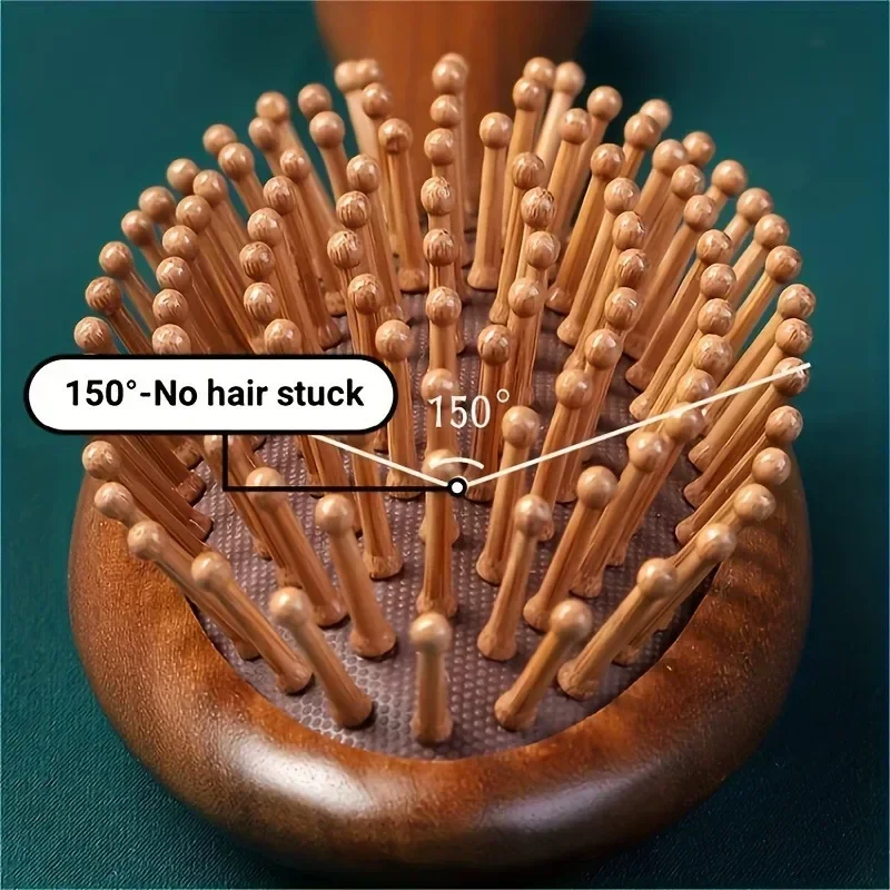 1pc Sandalwood Hand Carved Air Cushion Comb with Bamboo Teeth, Oval Scalp Massage Brush for All Hair Types, Wooden Hair Styling