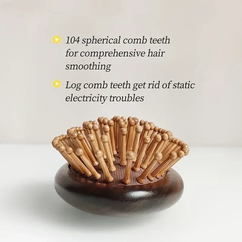 1pc Sandalwood Hand Carved Air Cushion Comb with Bamboo Teeth, Oval Scalp Massage Brush for All Hair Types, Wooden Hair Styling