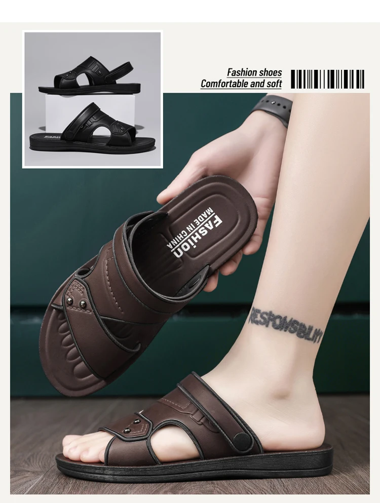 Summer Men's Sandals Leisure Beach Shoes Male Holiday Slippers Outdoor Retro Comfortable Casual Sandals leather Men Slippers