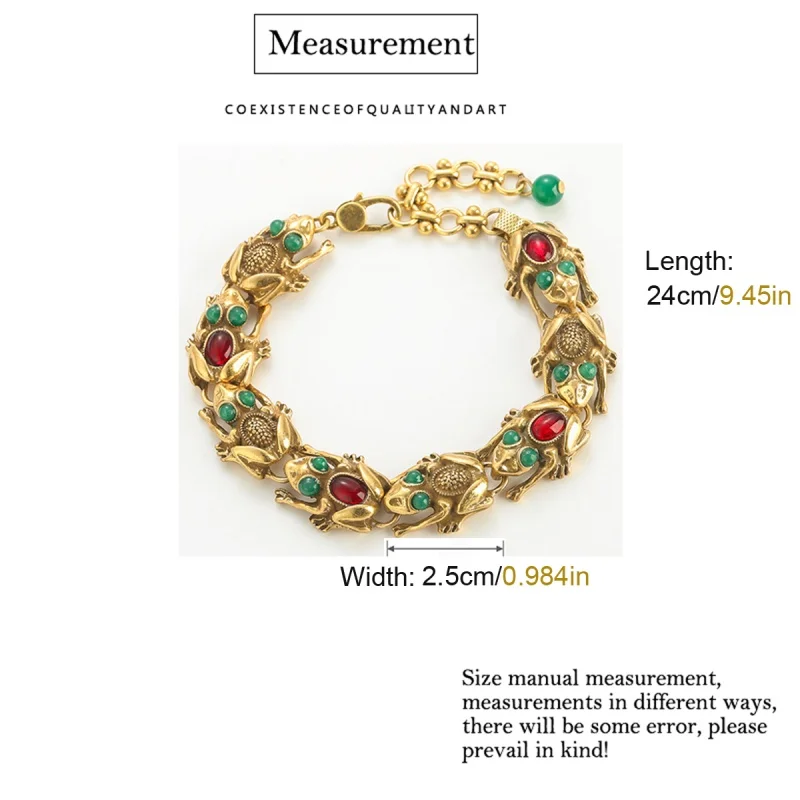 Vintage Jewelry Lucky Toad Bracelets For Women Green Red Agate Antique Gold Color Charm 2025 Accessories Mothers Day Gift New