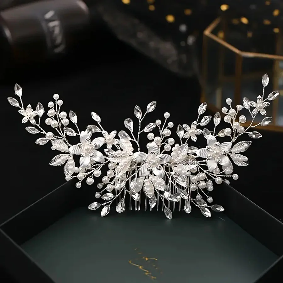 1 piece, handmade pearl crystal, leaf headdress, women's headband, wedding jewelry headdress, wedding decoration, wedding hair d