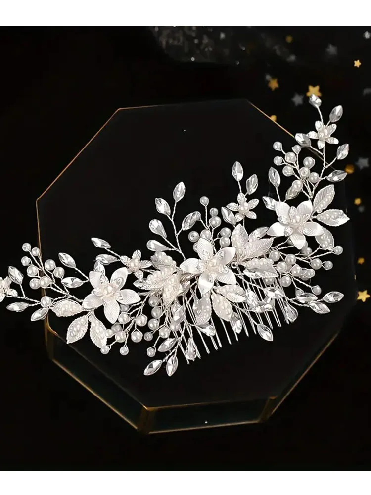 1 piece, handmade pearl crystal, leaf headdress, women's headband, wedding jewelry headdress, wedding decoration, wedding hair d