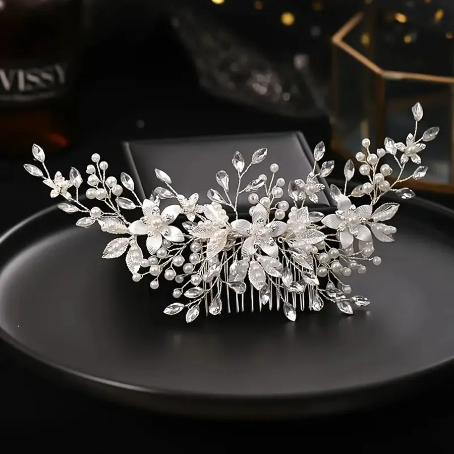1 piece, handmade pearl crystal, leaf headdress, women's headband, wedding jewelry headdress, wedding decoration, wedding hair d