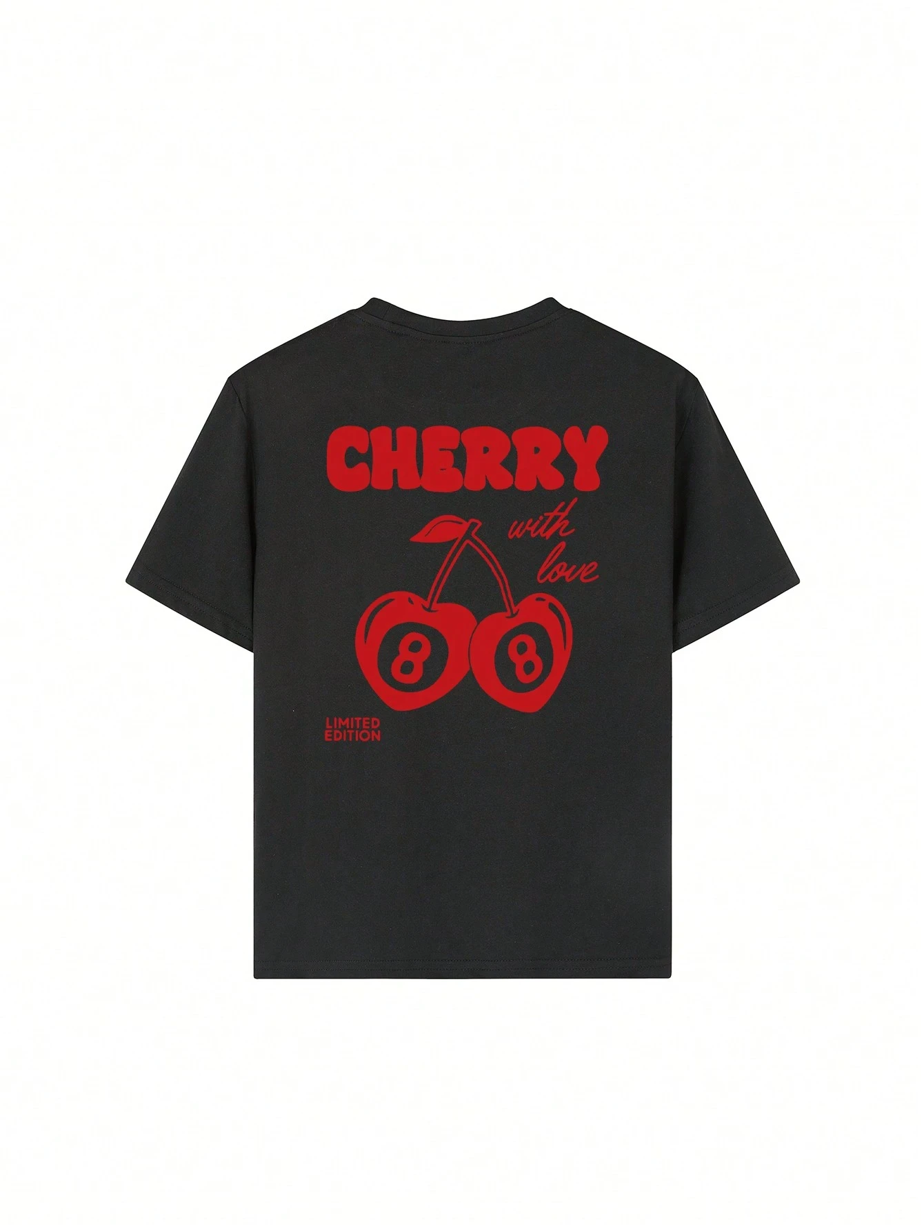 Cherry and number 8 letter print round neck T-shirt Girls summer casual all-match T-shirt breathable short-sleeved top